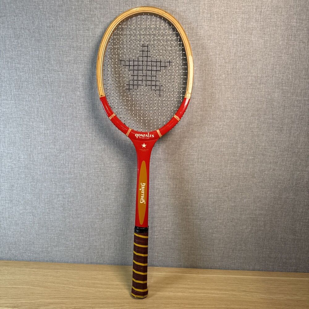Vintage Spalding Pancho Gonzales Prize Cup Wood Tennis Racket Decor Sign